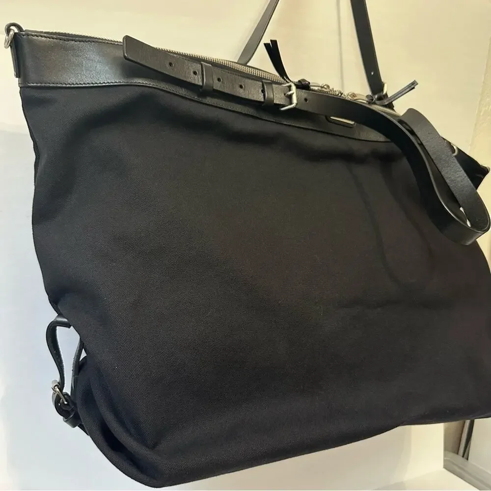 Saint Laurent ID Convertible Travel Duffel Bag Large Black Canvas Leather Trim